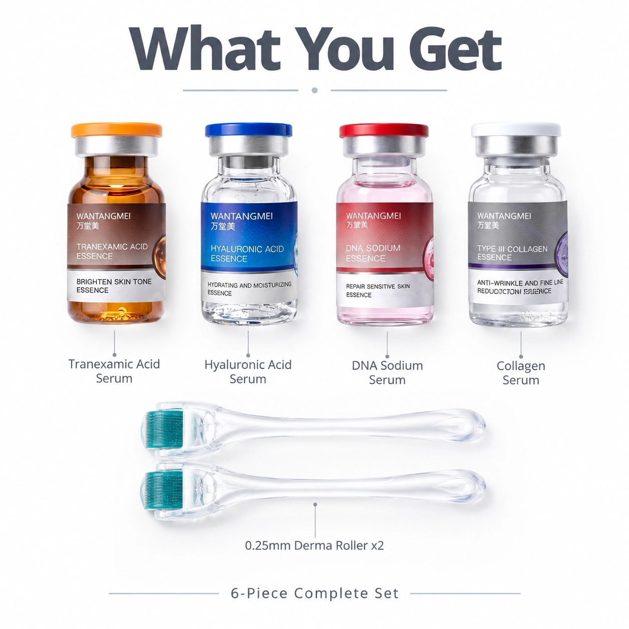 Hyaluronic Acid Facial Serum - トラネキサム酸・ヒアルロン酸・ナトリウムDNA・III型コラーゲン配合、0.25mmマイクロニードル付き—保湿・抗シワ美容液セット