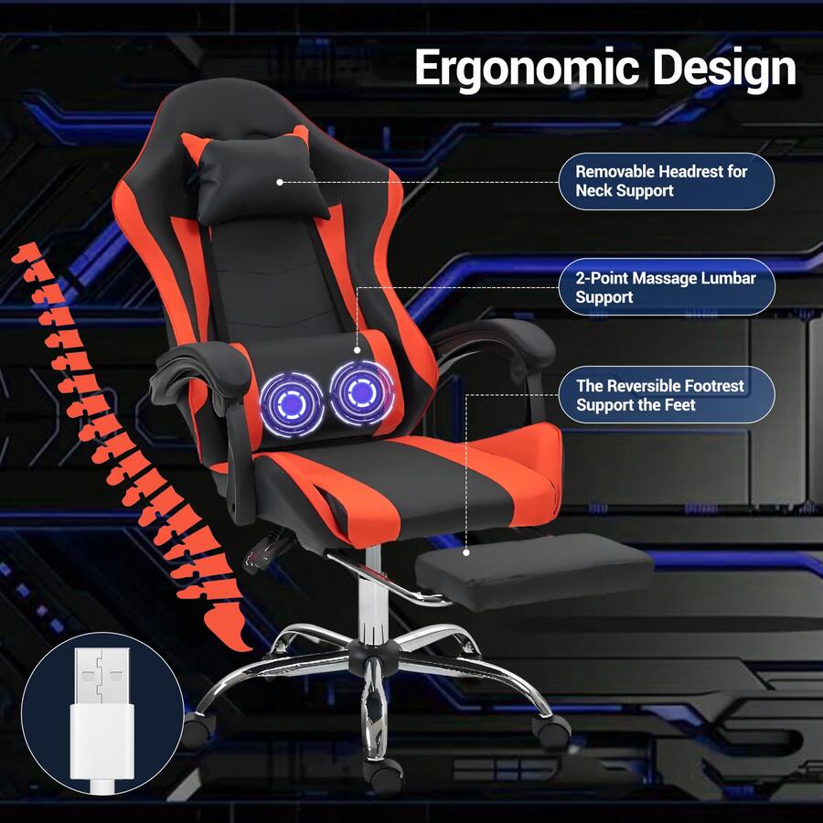 マッサージ機能付きの腰当てを備えたゲーミングチェア - 大人 - Massage のレビューと価格