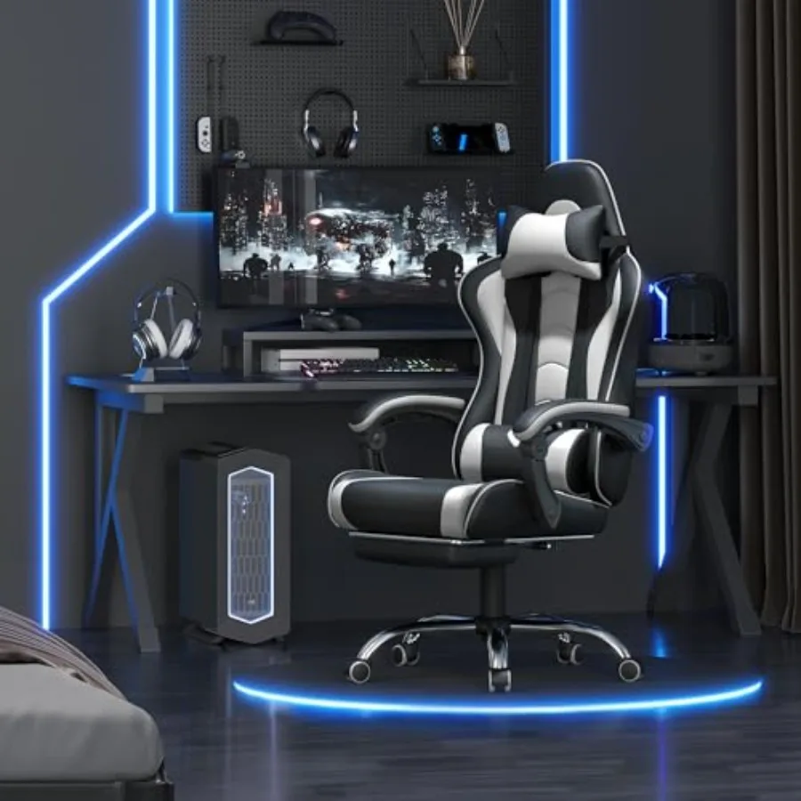 フットレスト、マッサージ機能、腰当てクッションを備えたゲーミ - Massage のレビューと価格