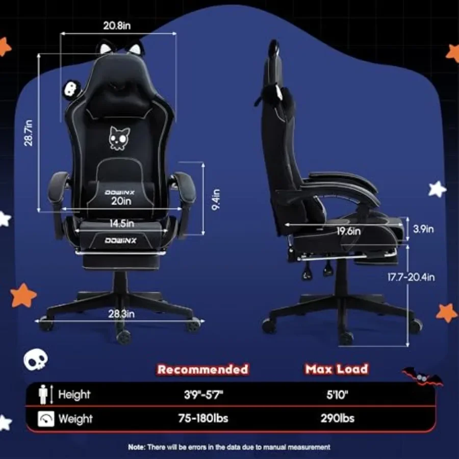 大人用ゲーミングチェア。猫耳付き、PUレザー製、ブラック。マ - Massage のレビューと価格